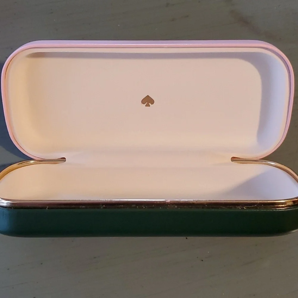 Kate Spade Eyeglass/Sunglasses Case Green & Pink HARD side Lined